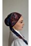 Navy Blue Burgundy Leaf Pattern Cheesecloth Scarf Bonnet - Non-Slip Anti-Sweat (Non-Slip) - 4