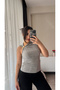 Women's Gold Buckle Detail Asymmetrical Collar Cotton Piece Gray Blouse - 4