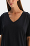 Black Modal V-Neck Basic T-Shirt - 5