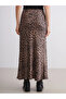 Brown Elastic Waist Leopard Patterned Satin Skirt - 2