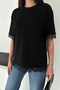 Women's Lace Detailed Basic T-Shirt – White Oversized Stylish T-Shirt - 5