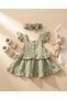 Baby Girl Cotton Muslin Strap Summer Dress and Headband Green - 3