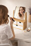 Wooden 3-Drawer Mirrored Makeup Organizer Desktop Jewelry and Cosmetics Organizer Box - 4