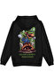 Super Sırt Printed Hooded Half Oversized Sweatshirt Black Hoodie 1390