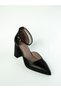 Women's Ankle-Tie Heeled Shoes Genuine Black Leather - 3