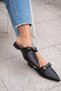 Women's Stylish Pointed Toe Bowknot Loafers Slipper Genuine Black Leather - 2