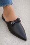 Women's Stylish Pointed Toe Bowknot Loafers Slipper Genuine Black Leather - 3