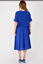 Women's Italian S Cobalt Blue Plain Pattern Mesh 100% P Cotton a Lined Midi Dress - 3