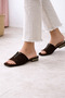 Women's Casual Buckled Slipper Genuine Brown Suede - 2