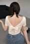 Sally Women's White Backless Bow Detail Blouse Stretch Fabric Viscose Stylish Basic Body - 8