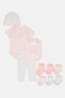 Toddlers Girl 10 Pieces Graphic Print Bodysuit Set, Pink - 3