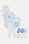 Toddlers Boy 10 Pieces Graphic Print Bodysuit Set, Light Blue - 4