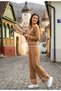 Women's Gold Buttoned Line and Pocket Detail Collar Cardigan Trousers Knitwear Suit
