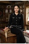 Women's Gold Buttoned Line and Pocket Detail Collar Cardigan Trousers Knitwear Suit - 2