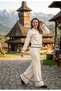 Women's Gold Buttoned Line and Pocket Detail Collar Cardigan Trousers Knitwear Suit