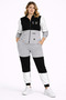 Women's Plus Size Grey-White, Satin and Stone Detailed Pocketed Tracksuit Set 65N39428 - 6