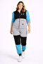 Women's Large Size Grey-Blue, Satin and Stone Detailed Pocketed Tracksuit Set 65N39428