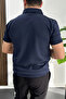Men's Stripe Patterned Polo Collar Navy Blue Edw458 - 3