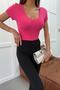 V-Neck Short Sleeve Tshirt Pink - 5
