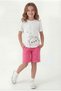 Round Neck T-Shirt with Colorful Capri Print Detail Summer Girls' Top and Bottom Set - 3