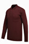 Men's Polo Collar Long Sleeve Pocketed Seasonal Claret Red Combed Cotton Sweat Classic Pattern - 5306 - 4