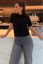 Black Crew Neck Women's Knitwear T-Shirt Mg2703 - 3