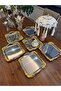 6 Pieces Silver Presentation Tray with Gold Handles for Japanese Rose & Coffee & Cake/Pastries Serving 21 cm - 7