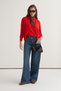 Women's Viscose Knitwear T-Shirt Cardigan Set Red - 2