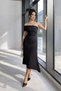 Black Collar and Skirt Asymmetrical Detail Crepe Fabric Midi Length Dress - 6