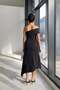 Black Collar and Skirt Asymmetrical Detail Crepe Fabric Midi Length Dress - 4