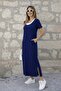 Women's Short Sleeve Athlete-Looking Side Slit Long Viscose Dress - 3