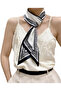 Women's Black and White Geometric Patterned Satin Scarf & Belt - 3
