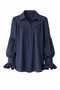 Women's Casual Fit Oversized Ruched Low Shoulder Textured Shirt - Cuff Detail - 2