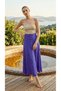 Women's High Waist Navy Blue Pink Floral Print Long Viscose Skirt - 2