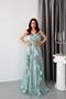 Mint Strapless Ruffled Slit Chiffon Evening Dress