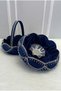 Navy Blue Bridal Henna Night Tray Basket Set, Silver Shiny Stone Decorated, Engagement, Wedding, Marriage, Promise - 3