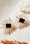 Showy Black Enamel Fringed Gold Plated Earrings