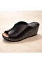 Genuine Leather Orthopedic Women Wedge Heel Slipper Black - 2