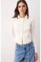 Women's Ecru Ribbed Knitwear Cardigan
