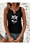 Women's Printed Half V-Neck Sleeveless Regular Fit Casual T-Shirt - 4