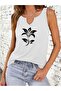 Women's Printed Half V-Neck Sleeveless Regular Fit Casual T-Shirt - 3