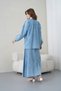 Women's Yakası Tie-Detail Wide Fit Long Denim Kimono with Bead Embroidery on the Front and Denim Skirt Top and Bottom Set - 7