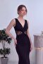 Women's Front Knot Lace Detailed Evening Dress Black, White - 2