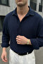 Yurin Men's Premium Muslin 100% Cotton Oversize Navy Blue Long Sleeve Shirt - 4