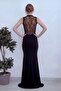 Women's Front Knot Lace Detailed Evening Dress Black, White - 7