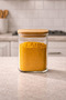 Bamboo Borosilicate 1000ml Line Patterned Heat Resistant Jar with Lid Kw-523