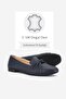 Women's Navy Blue Genuine Natural Leather 36-41 Number Ballet Flats - 3