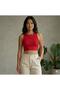 Women's 4-Pack Corded Fabric Ribbed Knit Cotton Pack Body-Fitting Crew Neck T-Shirt-Tank Top Set C Cropped Blouse - 2