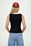 Women's Willy Lux Touch Sleeveless Front Invisible Zipper Piece Black Knitted Blouse - 5