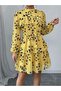 Women's Patterned Belt Detailed Short Chiffon Dress